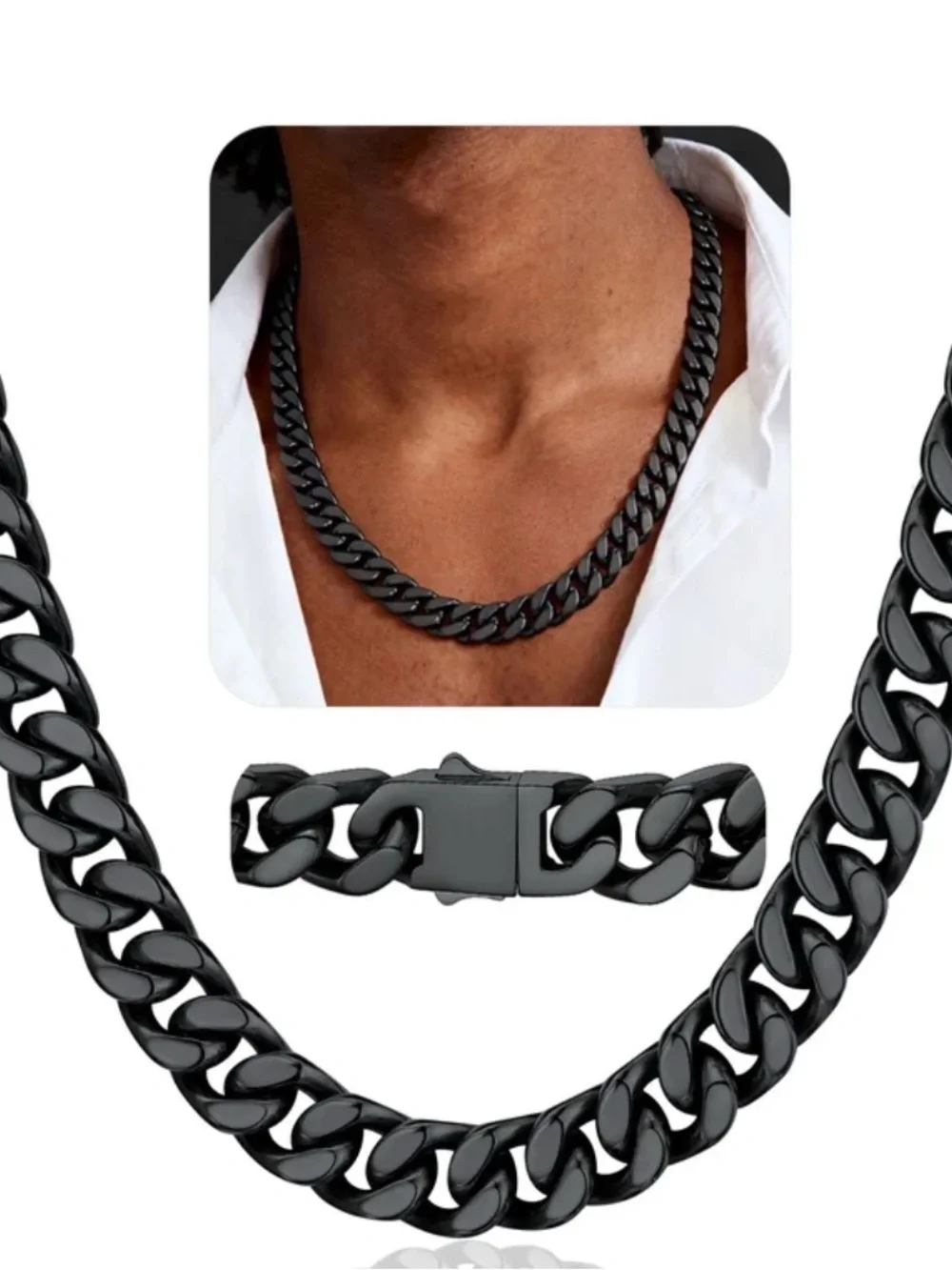 Cuban Link Chain Necklace in Black